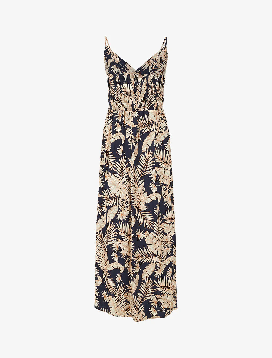 Lange jurk met bladerenprint - Marineblauw - Image 2