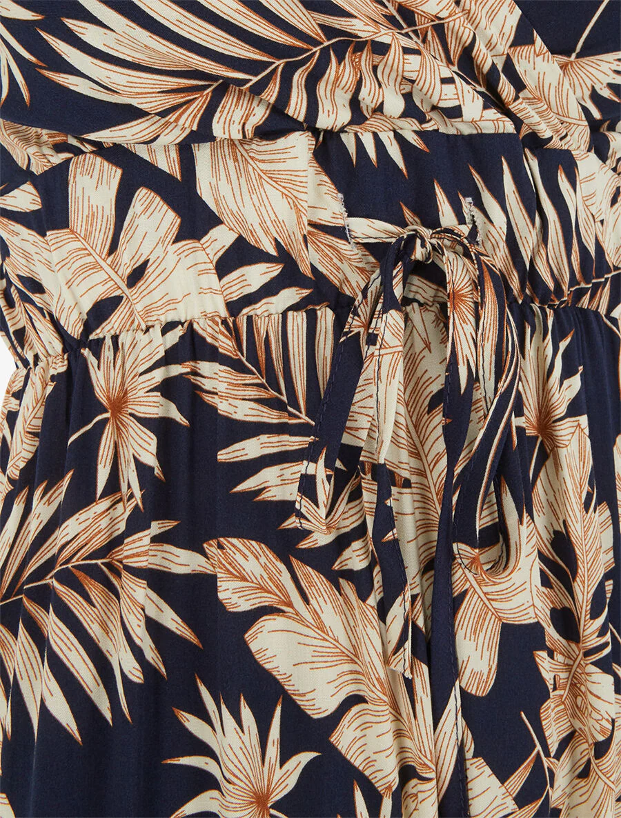 Lange jurk met bladerenprint - Marineblauw - Image 3