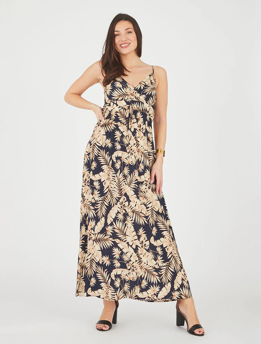 Lange jurk met bladerenprint - Marineblauw - Image 4