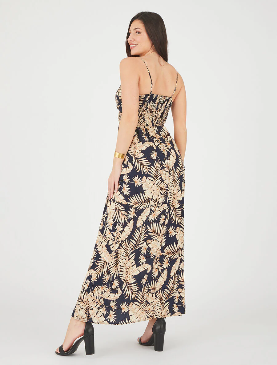 Lange jurk met bladerenprint - Marineblauw - Image 5