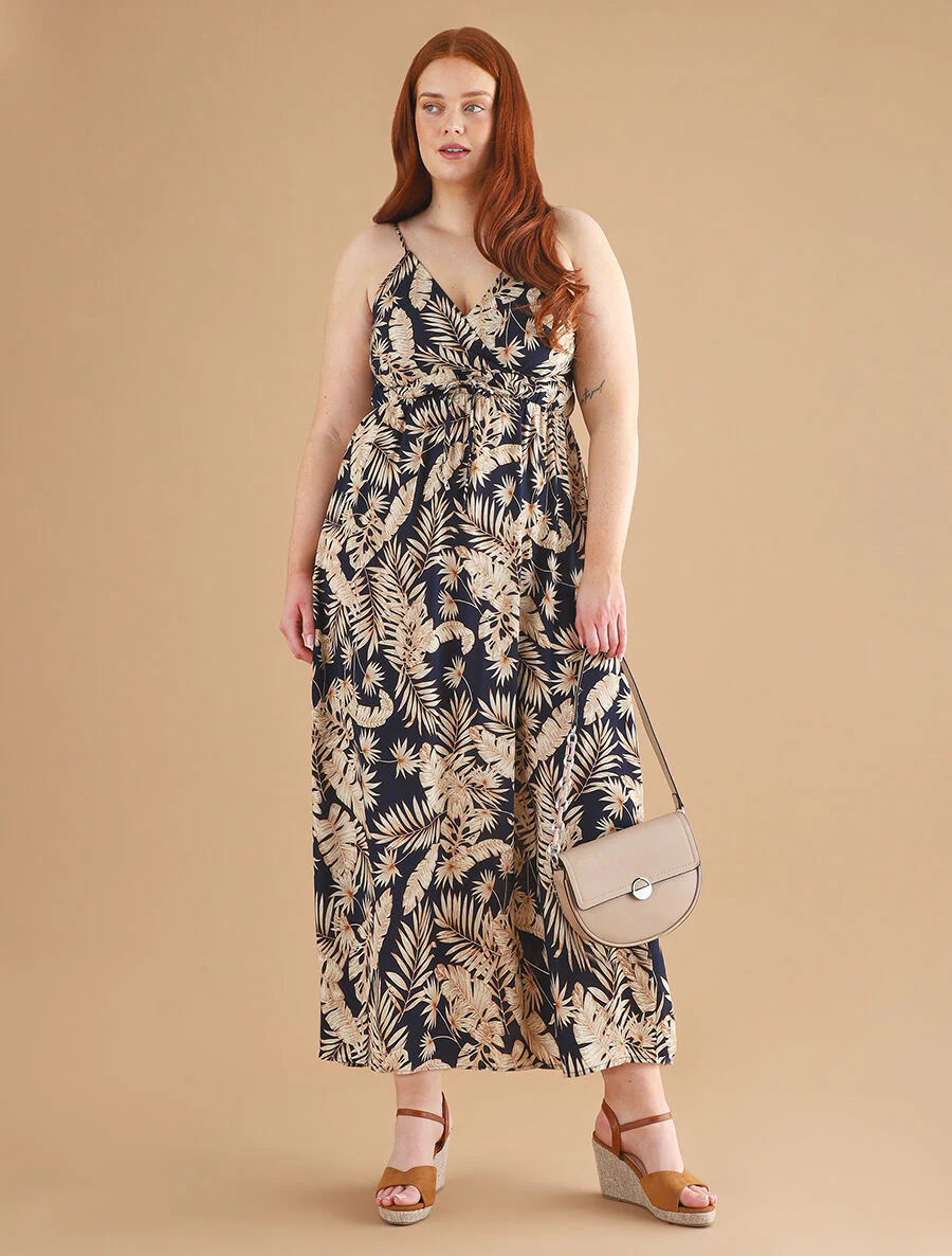 Lange jurk met bladerenprint - Marineblauw - Image 6