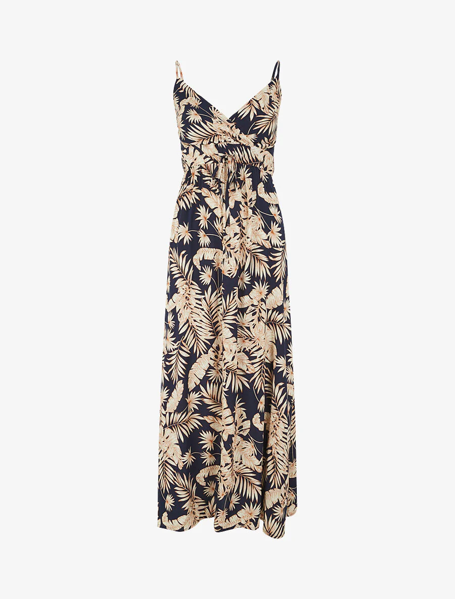 Lange jurk met bladerenprint - Marineblauw - Image 7