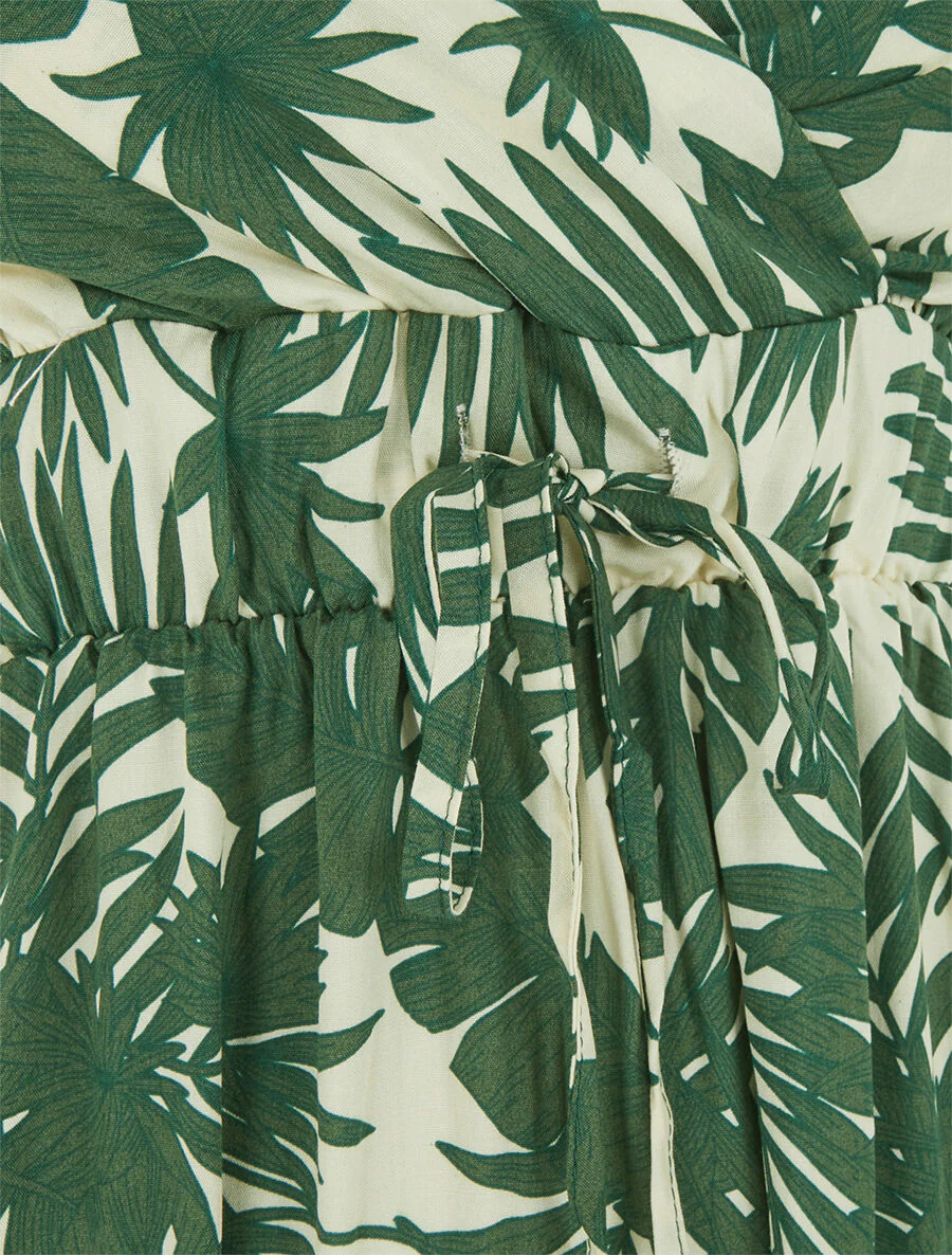 Lange jurk met bladerenprint - Beige - Image 3