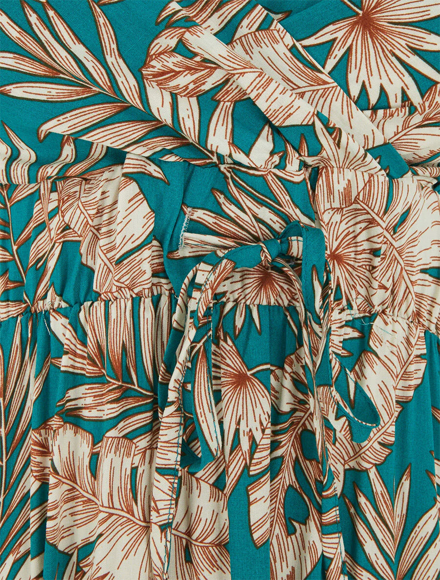 Lange jurk met bladerenprint - Blauwgroen - Image 3