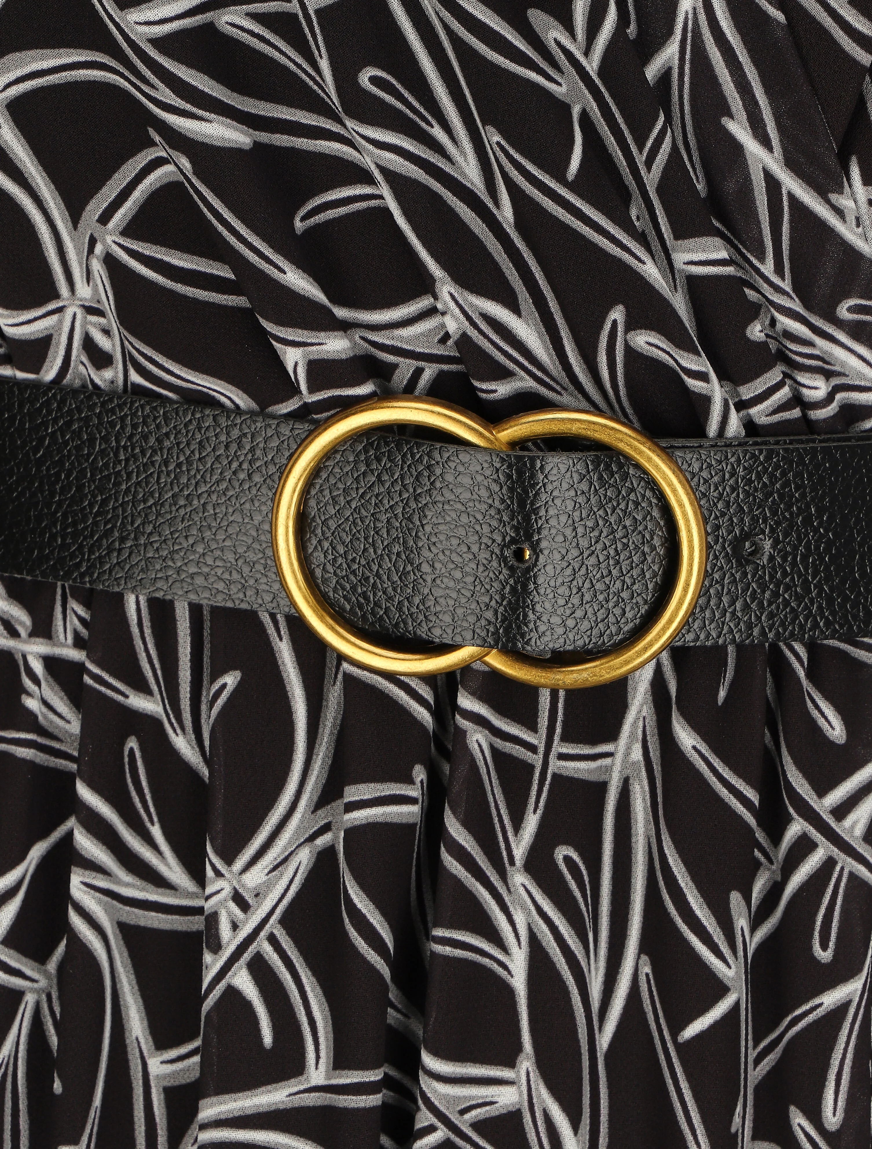 Lange jurk met bladprint - Zwart - Image 4