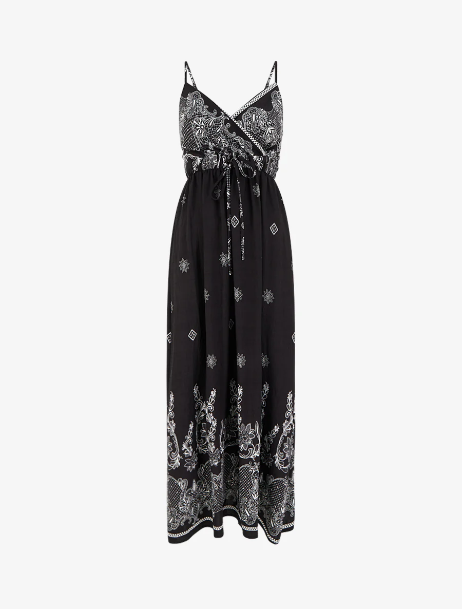 Lange jurk met bloemen arabeskenprint - Zwart
