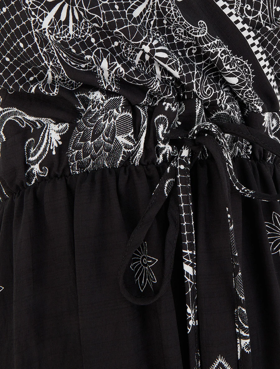 Lange jurk met bloemen arabeskenprint - Zwart - Image 3