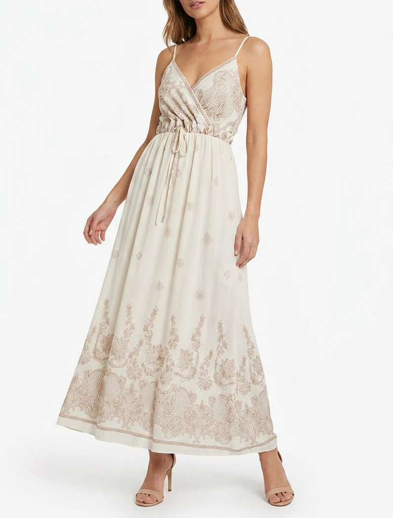 Lange jurk met bloemen arabeskenprint - Ecru - Image 4