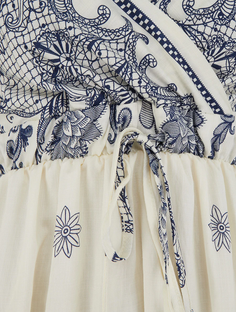 Lange jurk met bloemen arabeskenprint - Wit - Image 3