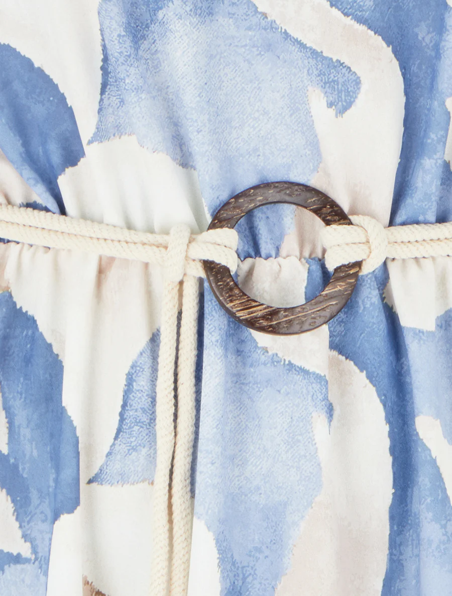 Lange jurk met bloemenprint en elastische taille - Blauw - Image 3