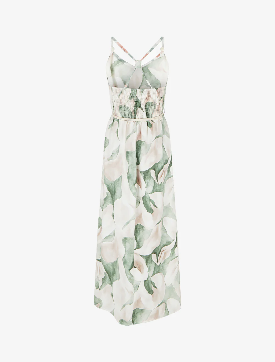 Lange jurk met bloemenprint en elastische taille - Groen - Image 2