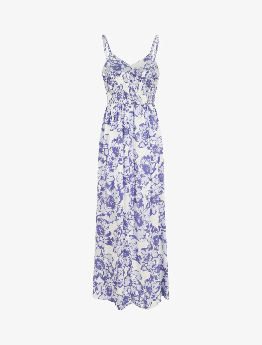 Lange jurk met bloemenprint en kant - Paars - Image 2