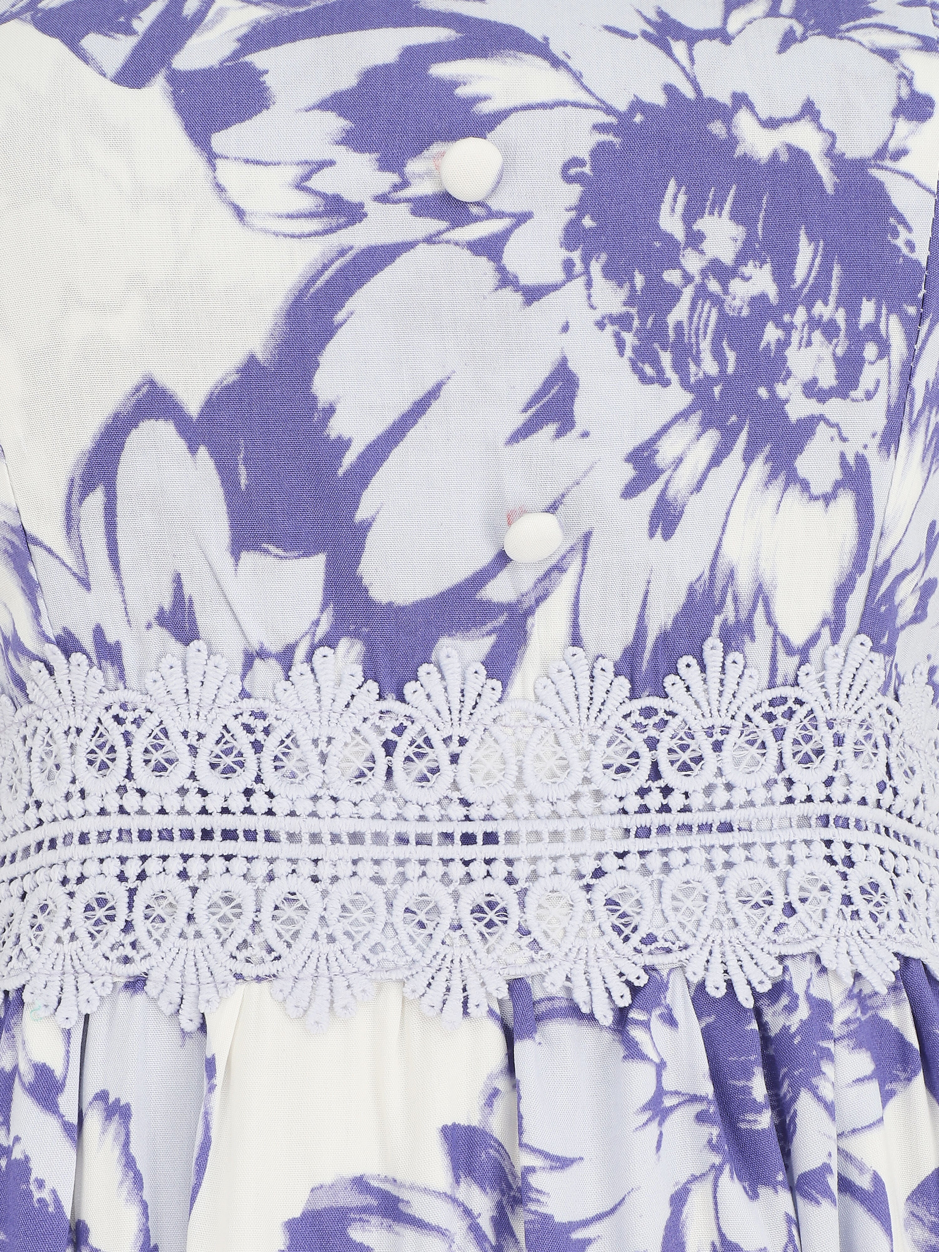 Lange jurk met bloemenprint en kant - Paars - Image 3
