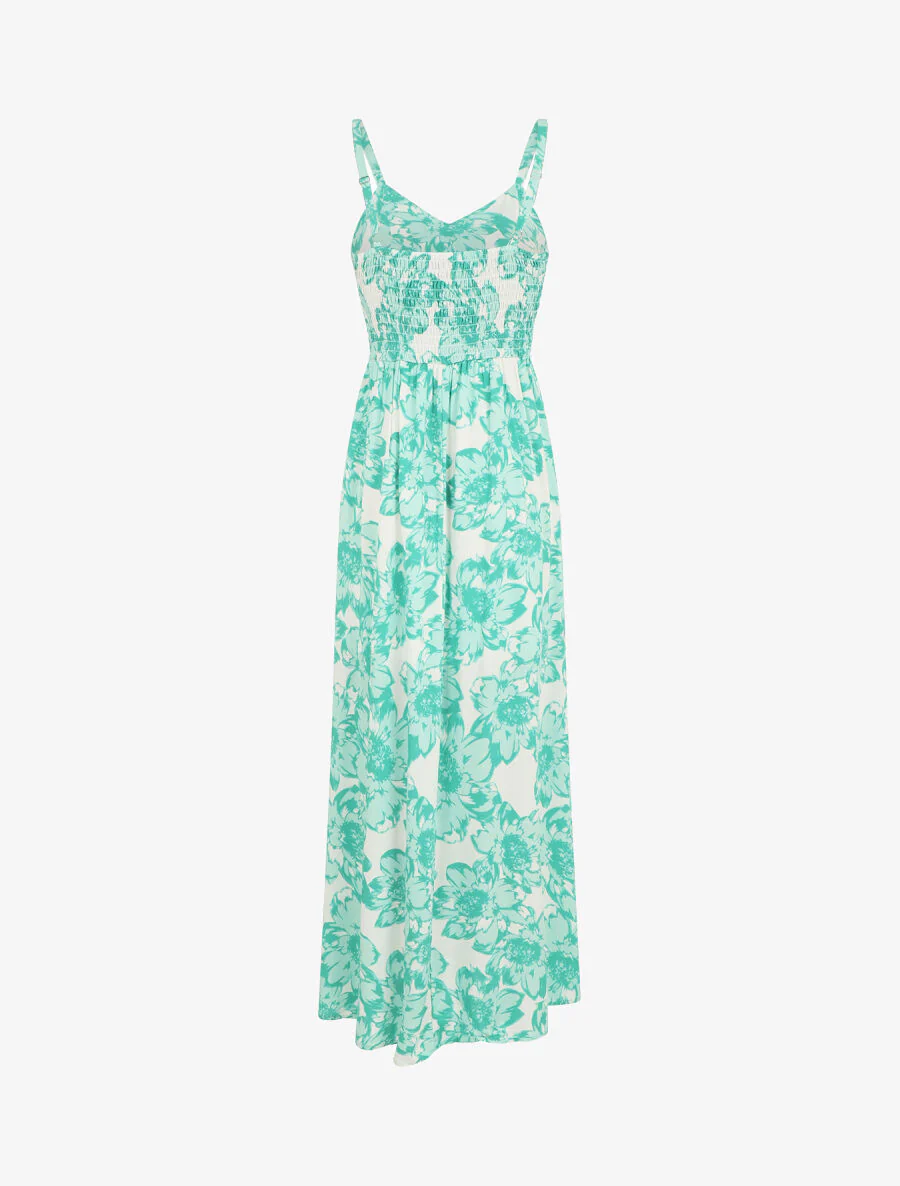Lange jurk met bloemenprint en kant - groen - Image 2