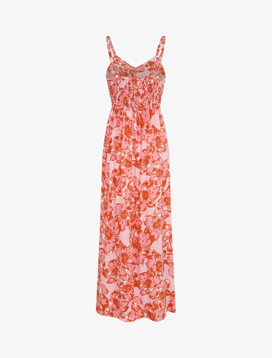 Lange jurk met bloemenprint en kant - rood - Image 2
