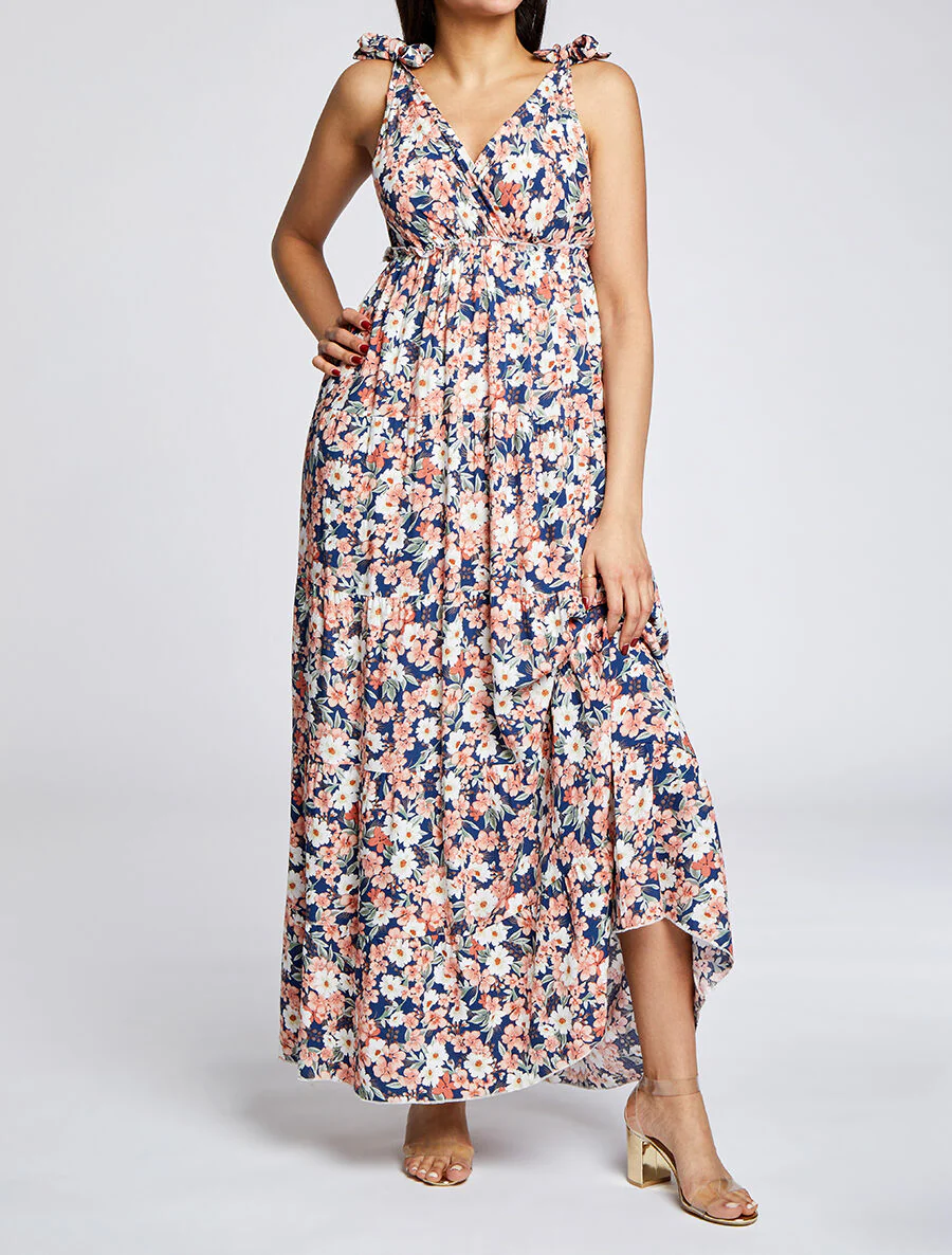 Lange jurk met bloemenprint - Marineblauw - Image 4