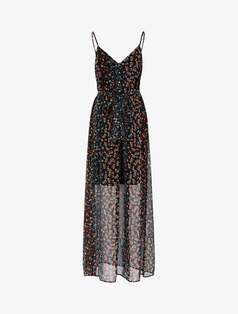 Lange jurk met bloemenprint - zwart