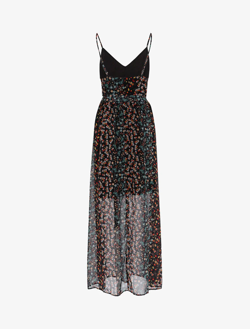 Lange jurk met bloemenprint - zwart - Image 2