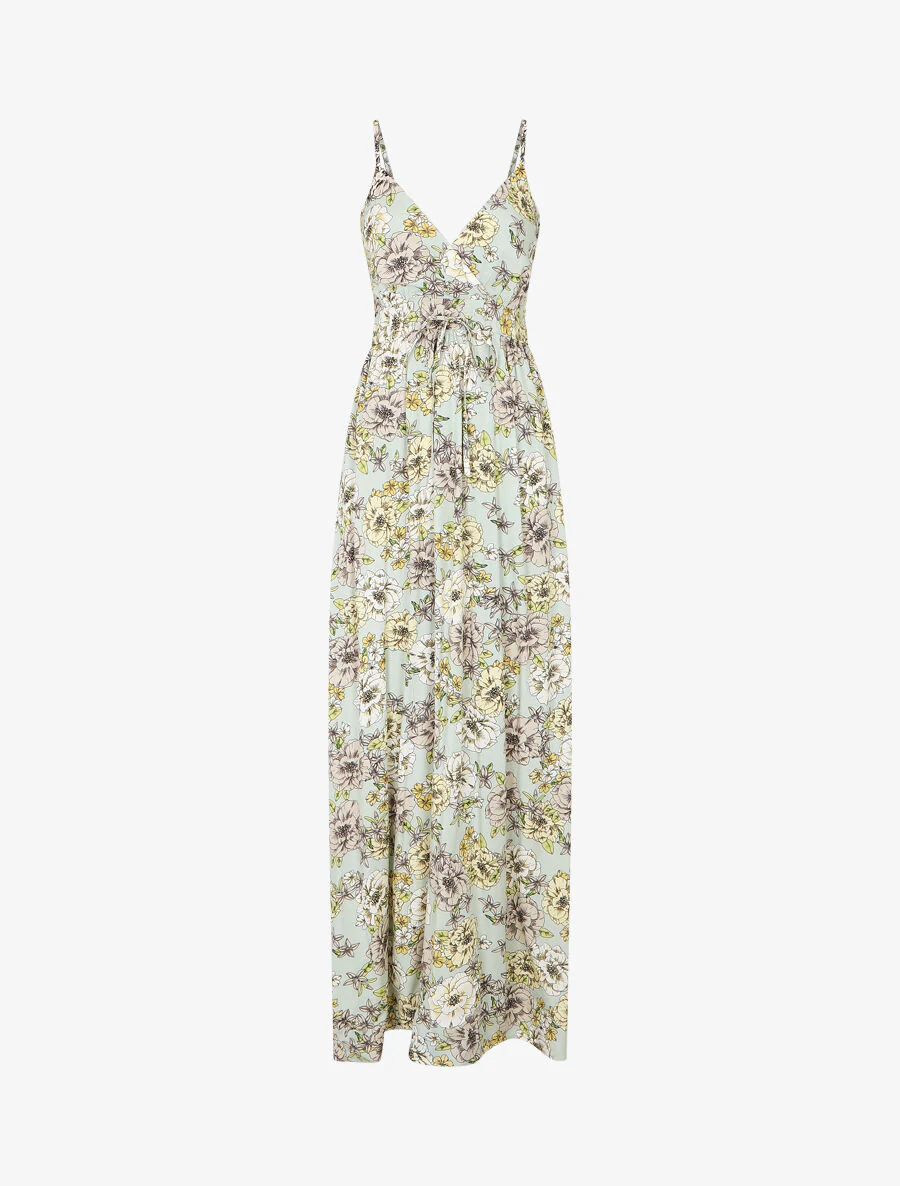 Lange jurk met bloemenprint - watergroen