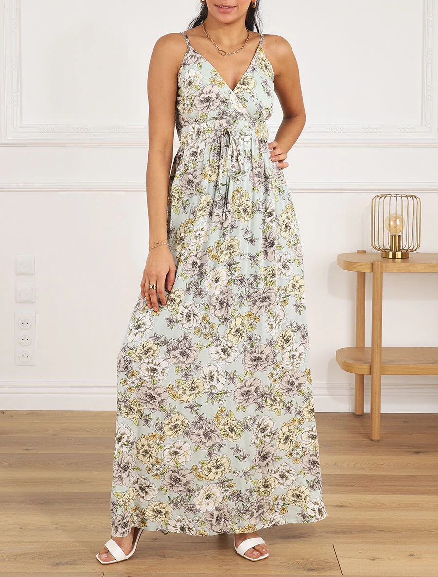 Lange jurk met bloemenprint - watergroen - Image 4