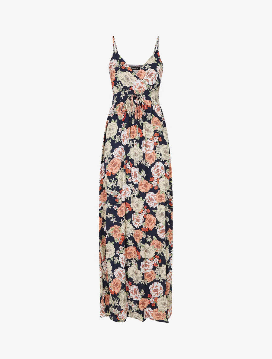 Lange jurk met bloemenprint - Marineblauw