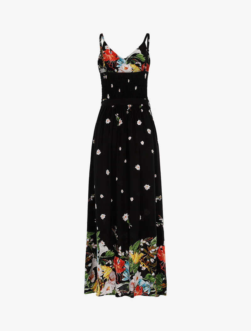 Lange jurk met bloemenprint - zwart - Image 2
