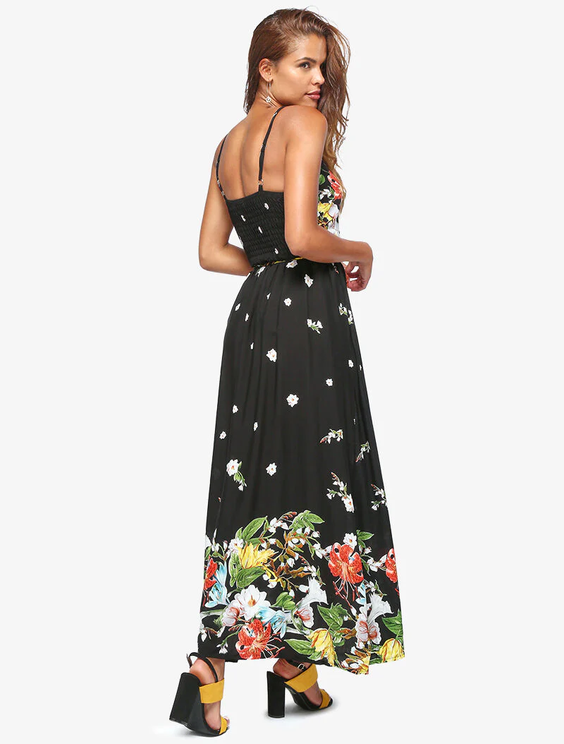 Lange jurk met bloemenprint - zwart - Image 4