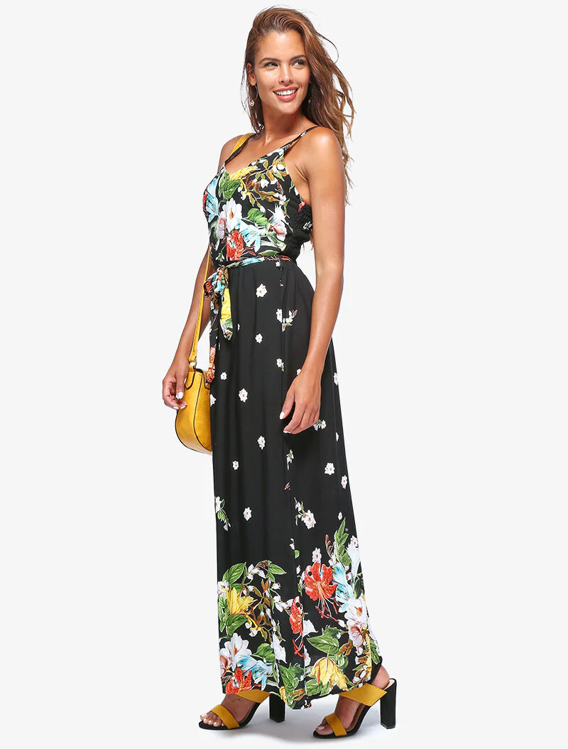 Lange jurk met bloemenprint - zwart - Image 5
