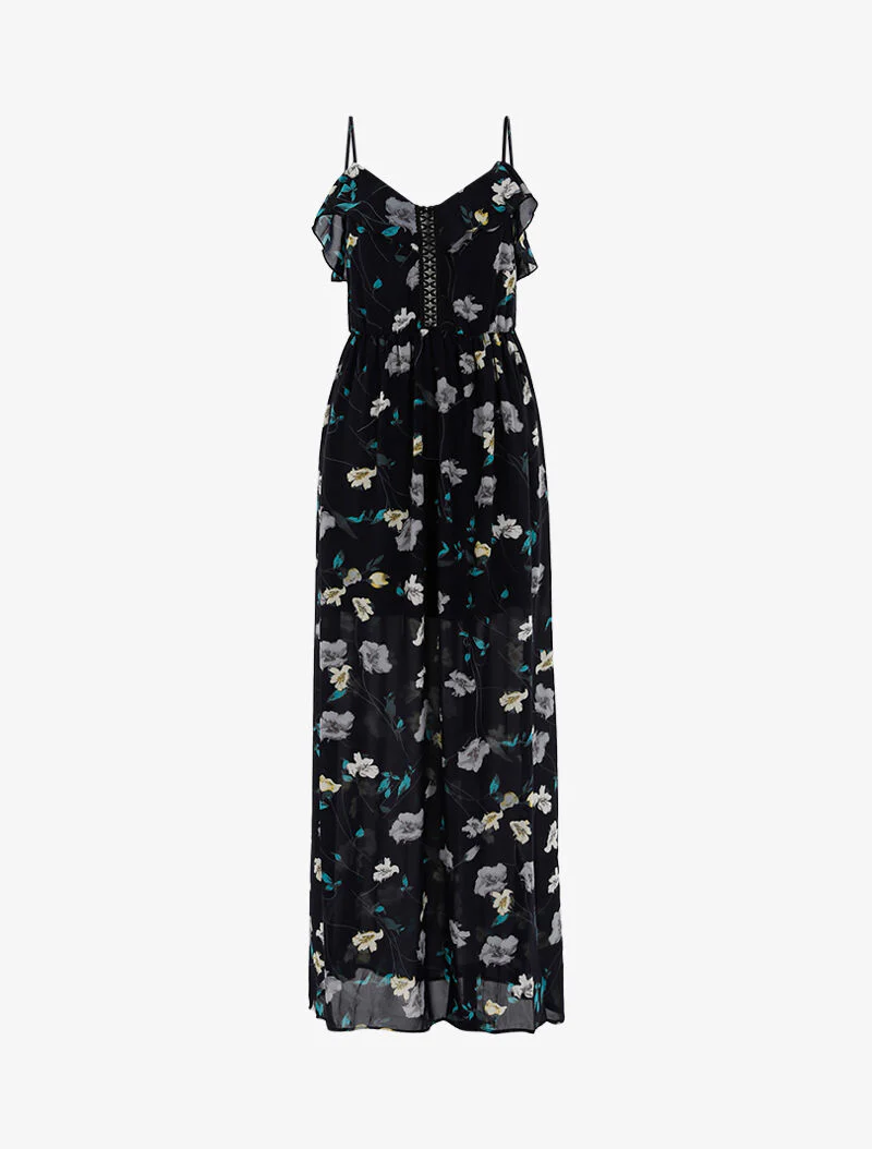 Lange jurk met bloemenprint - marineblauw