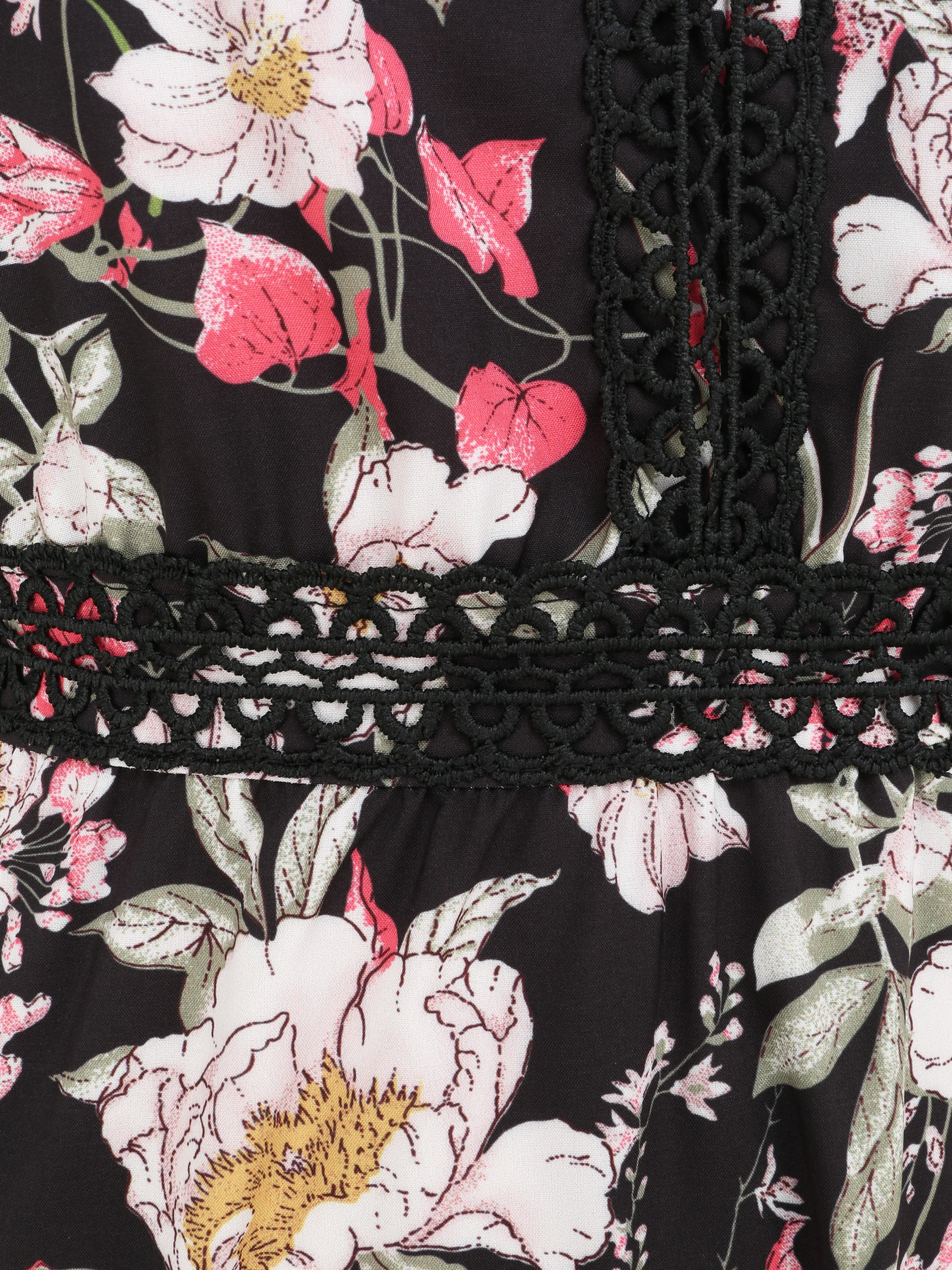 Lange jurk met bloemenprint - Zwart - Image 3