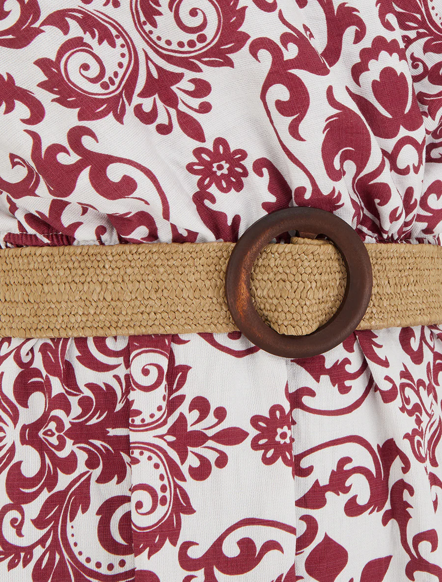Lange jurk met blote rug en arabesk print - Bordeaux - Image 3