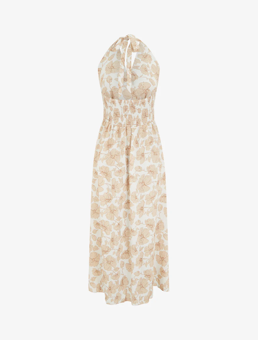 Lange jurk met blote rug en bloemenprint - Beige - Image 2