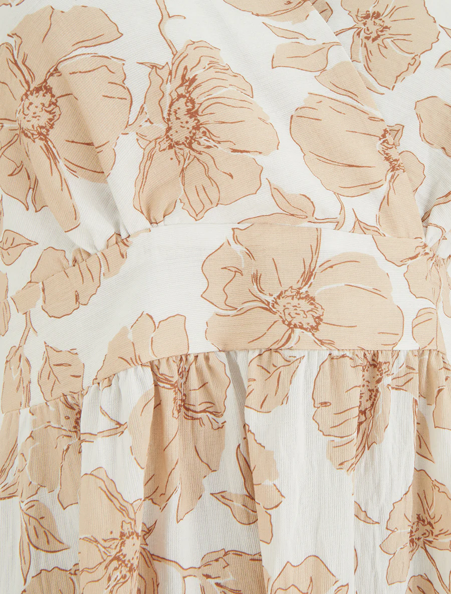 Lange jurk met blote rug en bloemenprint - Beige - Image 3