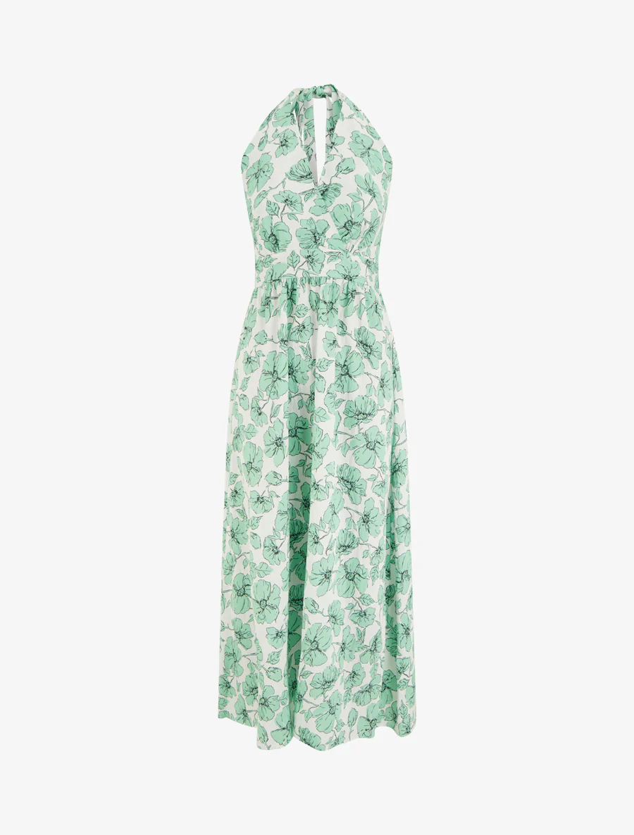 Lange jurk met blote rug en bloemenprint - Mintgroen