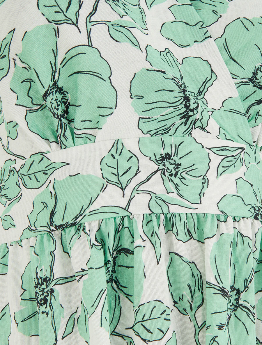 Lange jurk met blote rug en bloemenprint - Mintgroen - Image 3