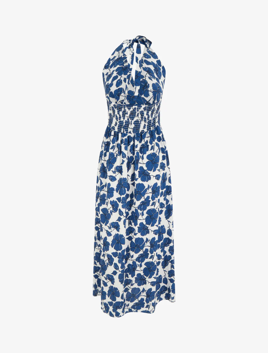 Lange jurk met blote rug en bloemenprint - Marine - Image 2
