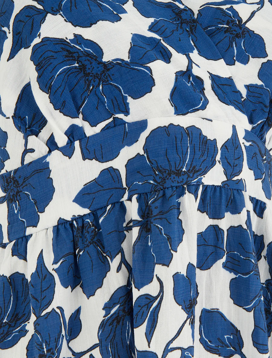 Lange jurk met blote rug en bloemenprint - Marine - Image 3