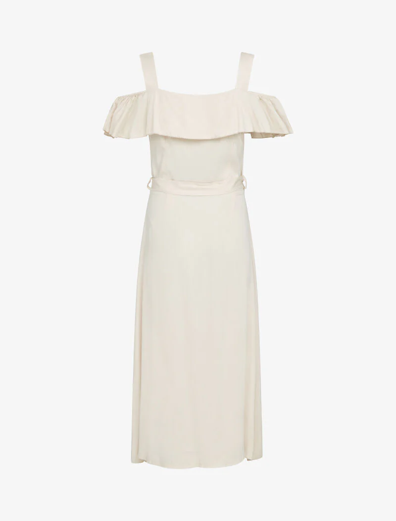 Lange jurk met blote schouders - beige - Image 2