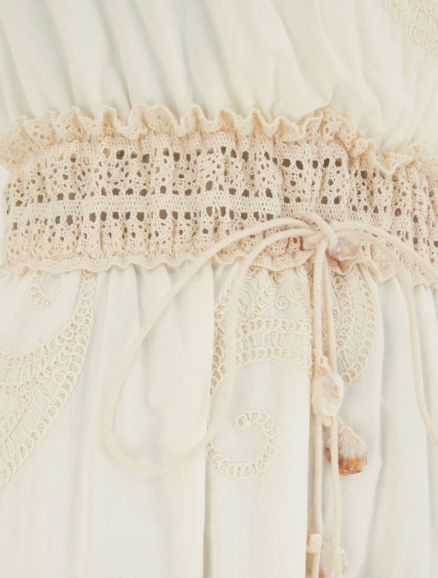 Lange jurk met borduursel in paisley-motief - Ecru - Image 3