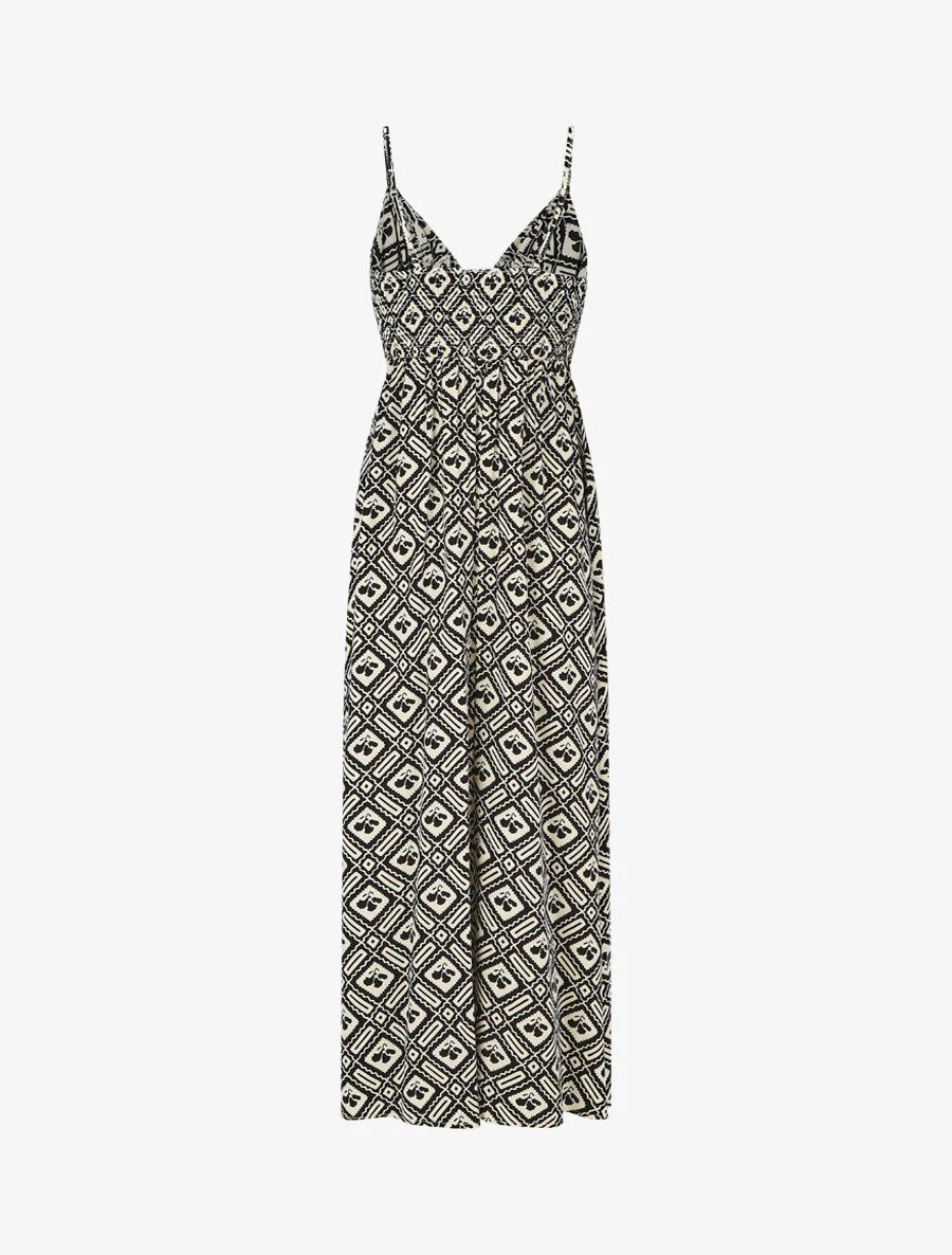 Lange jurk met dunne bandjes en grafische print - zwart - Image 2