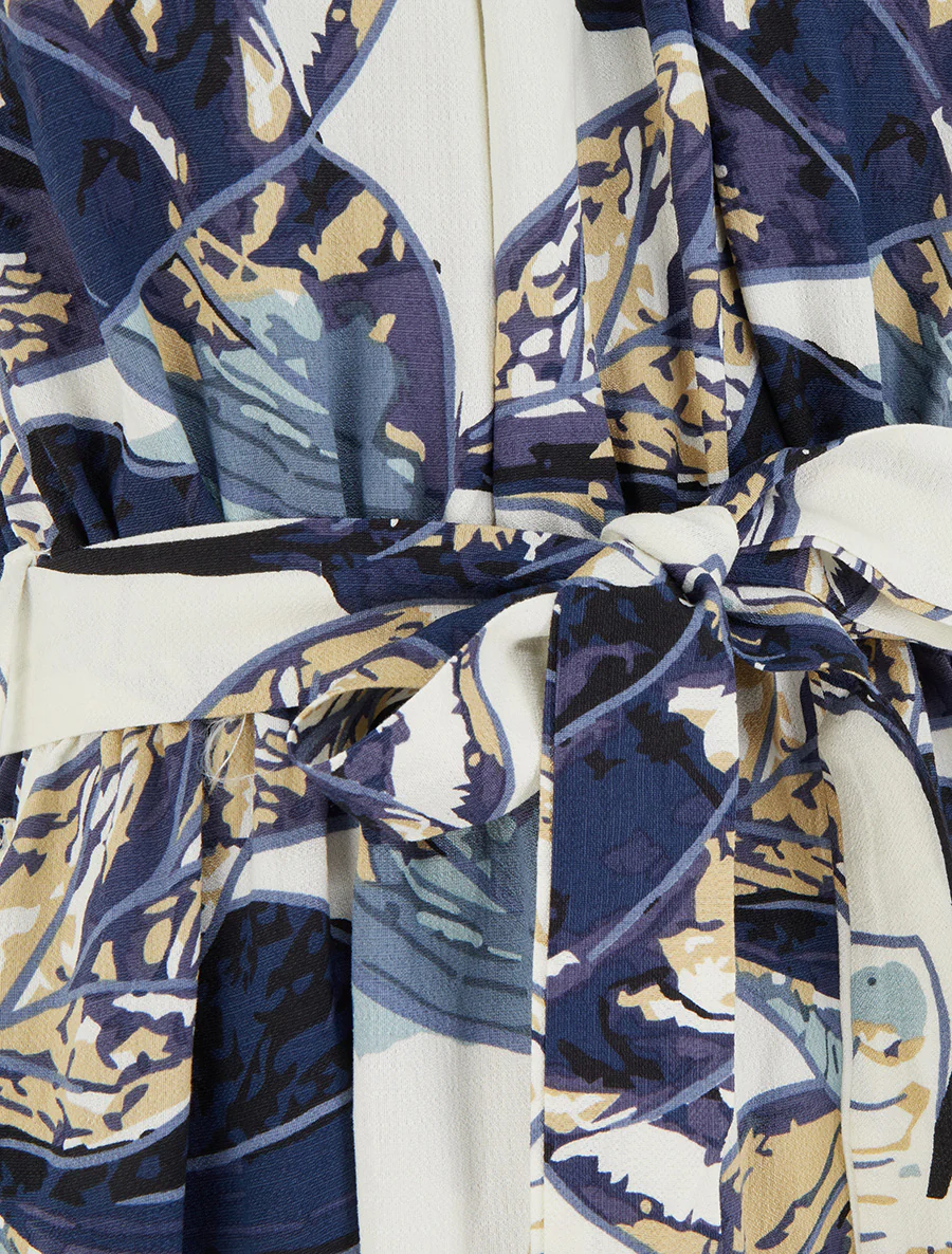 Lange jurk met elastiek en bladerprint - Marine - Image 3