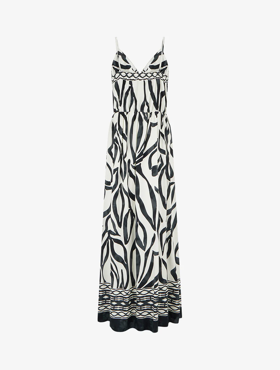 Lange jurk met elastiek en fantasieprint. - Zwart - Image 2