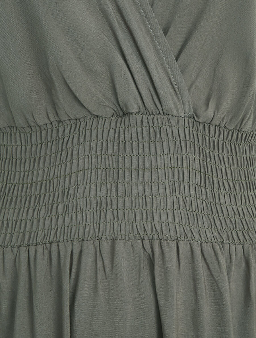 Lange elastische jurk met strikbanden - Kaki - Image 3
