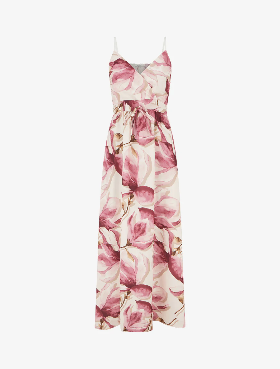 Lange jurk met elastische achterkant en bloemenprint - Oudroze