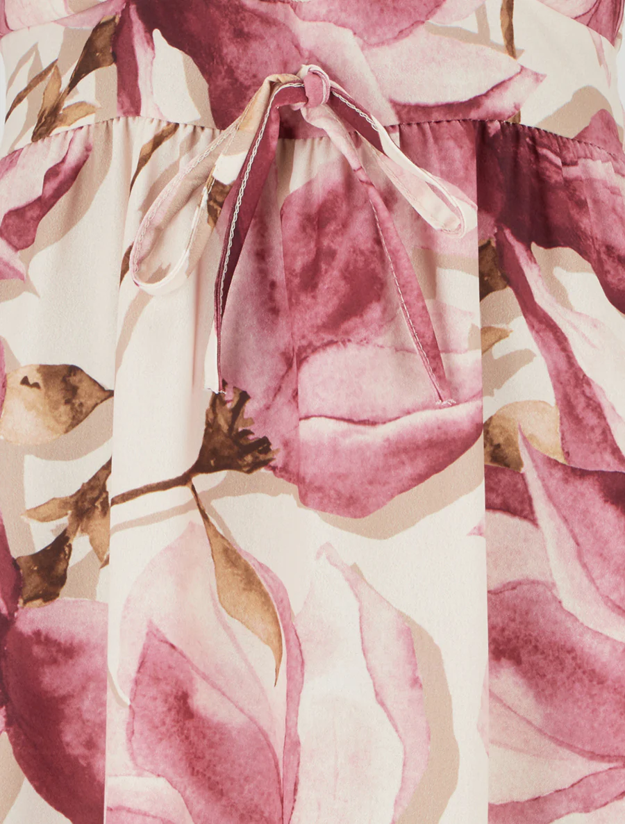 Lange jurk met elastische achterkant en bloemenprint - Oudroze - Image 3