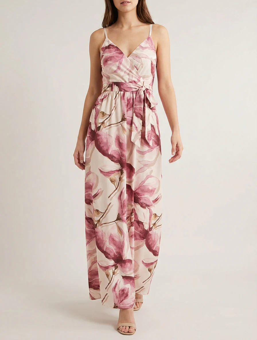 Lange jurk met elastische achterkant en bloemenprint - Oudroze - Image 4