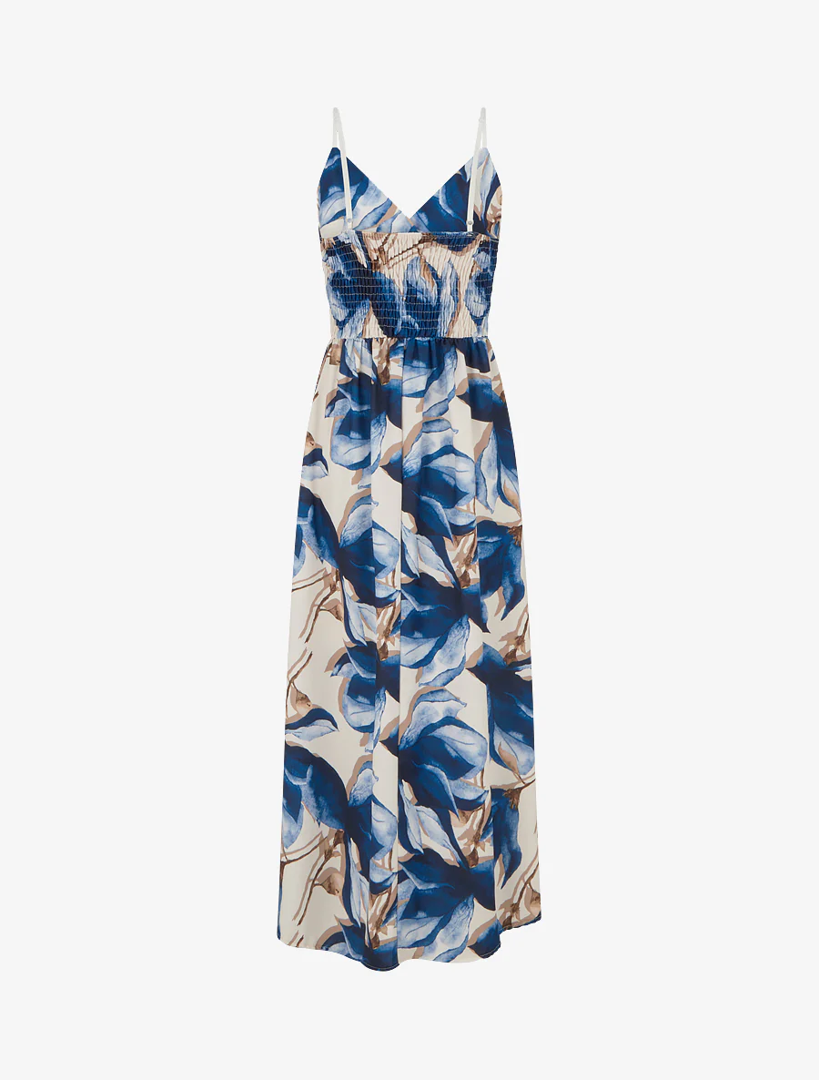 Lange jurk met elastische achterkant en bloemenprint - Marine - Image 2