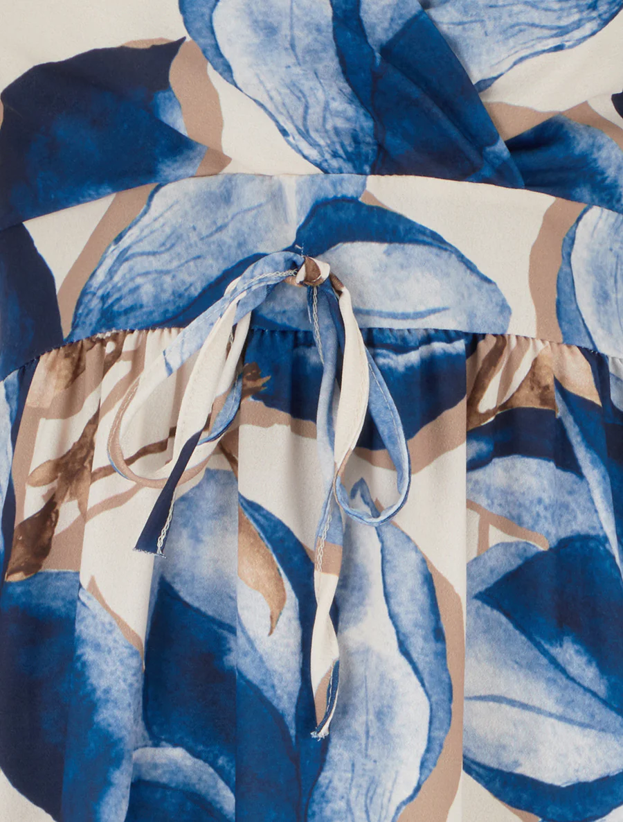 Lange jurk met elastische achterkant en bloemenprint - Marine - Image 3