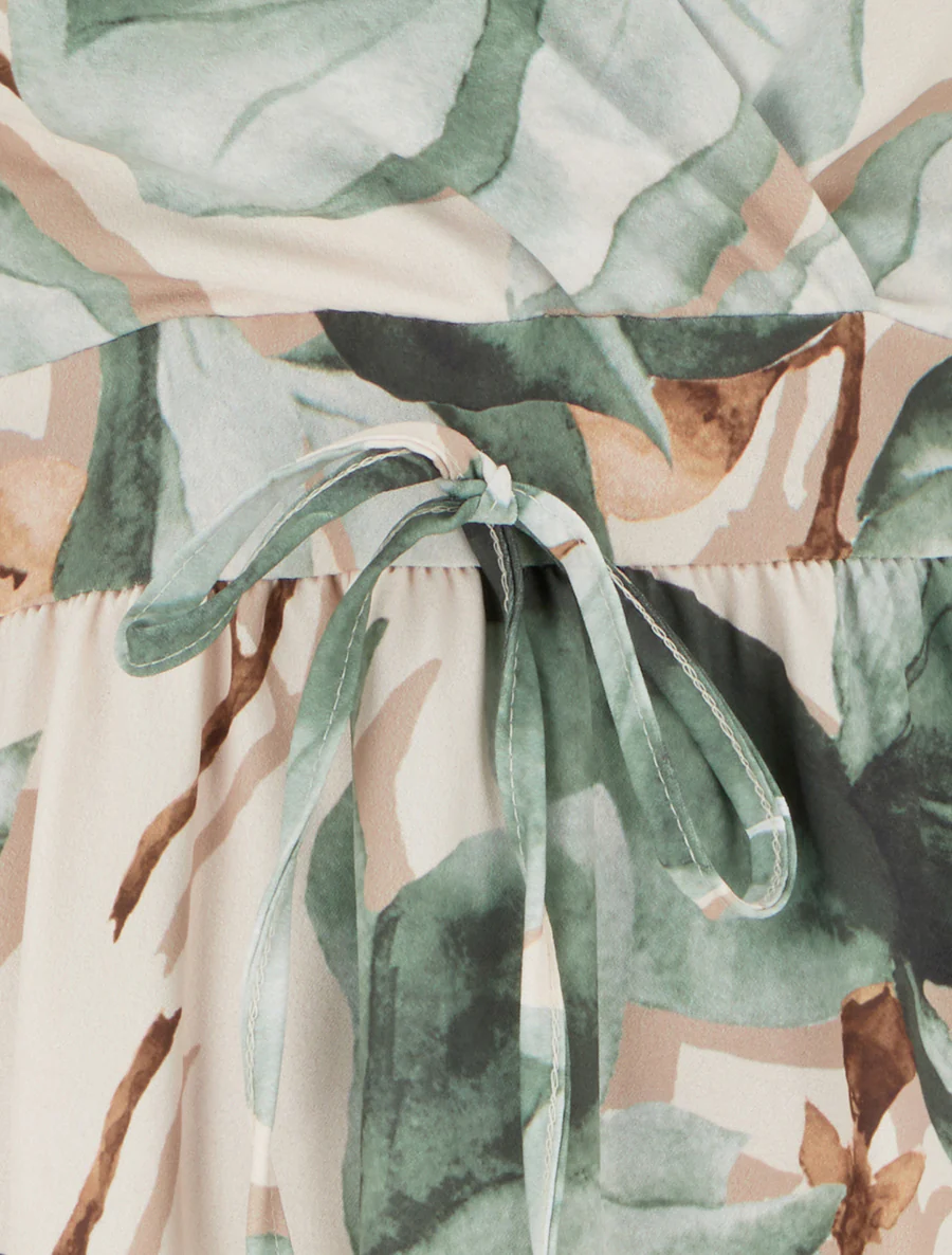Lange jurk met elastische achterkant en bloemenprint - Kaki - Image 3