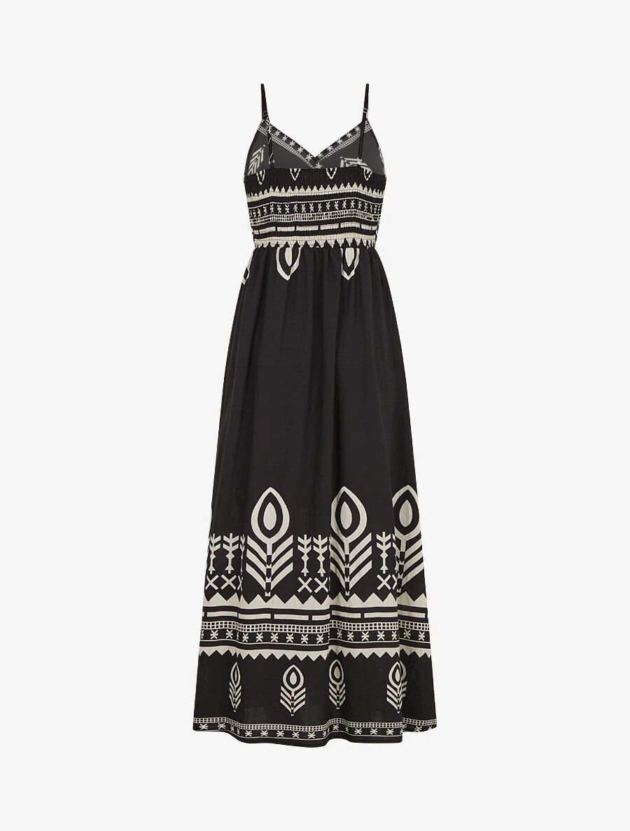 Lange jurk met etnische print en dunne bandjes - Zwart - Image 2